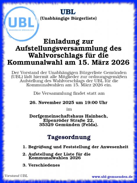 Aufstellungsversammlung für die Kommunalwahl 2026